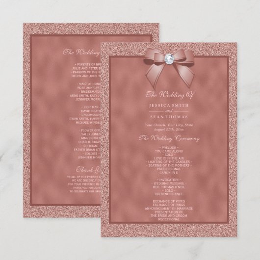 Roze Goud & Stijlvolle Glitter Huwelijksprogramma (Voorkant / Achterkant)