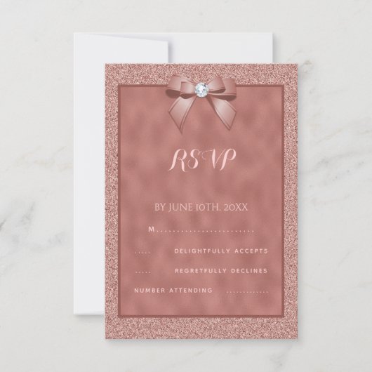 Roze Goud & Stijlvolle Glitters RSVP Kaartje (Voorkant)