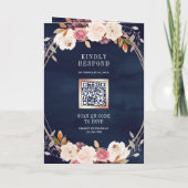 Roze Goud Stof Roze Bloem QR Code Marine Huwelijk (Achterkant)