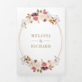 Roze Goud Stof Roze Bloemencode met QR Code Trouwe Drieluik Uitnodiging (Cover)
