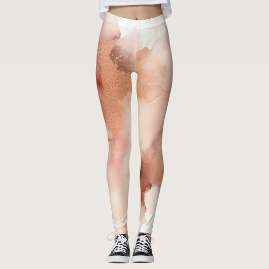 Roze Goud Stof Waterverf Doek Leggings (Voorkant)