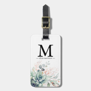 Roze Goud Succulenten Groene Monogram Bagagelabel