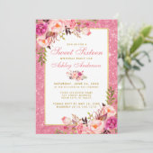 Roze Goud Sweet 16 Verjaardag Uitnodigen | Foto Te Kaart (Staand voorkant)