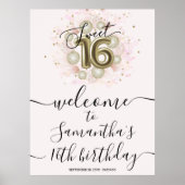 Roze Goud Sweet 16 Welkomstbord Poster (Voorkant)