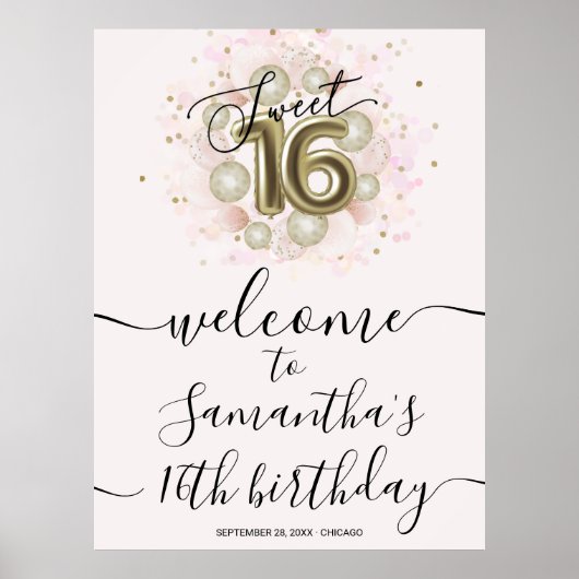 Roze Goud Sweet 16 Welkomstbord Poster (Voorkant)