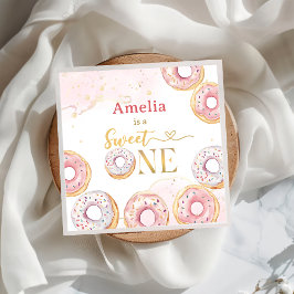 Roze Goud Sweet One Donut Verjaardag Papier Servet