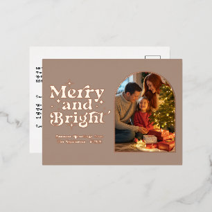 Roze Goud & Taupe Kerstmis Retro Kerstkaart Folie Feestdagen Briefkaart