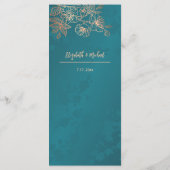 Roze Goud Teal Bloem Lijn Kunst Bruiloft Menu (Achterkant)