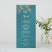 Roze Goud Teal Bloem Lijn Kunst Bruiloft Menu (Staand voorkant)