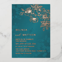 Roze Goud Teal Bloemachtige Trouwdag