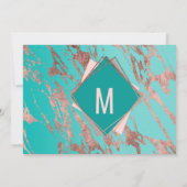 Roze Goud Teal Groen Marmer Diamant Bewaar Datum Kaart (Achterkant)
