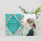 Roze Goud Teal Groen Marmer Diamant Save Date Kaart (Staand voorkant)