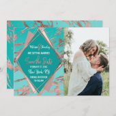 Roze Goud Teal Groen Marmer Diamant Save Date Kaart (Voorkant / Achterkant)