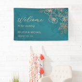 Roze Goud Teal Transparante Trouw Spandoek (Insitu)