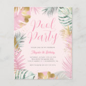 Roze & Goud Tropische bladeren Verjaardag Pool Par (Voorkant)