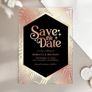 Roze Goud Tropische Palm Trouw Save the Date Acryl Uitnodigingen
