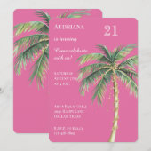 Roze Goud Tropische Palmboom Verjaardag Kaart (Voorkant / Achterkant)