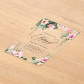 Roze Goud Tropische Strand Bestemming Huwelijk Acryl Uitnodigingen (Laagn)