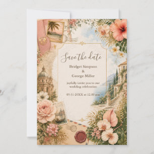 Roze Goud Tropische Trouwreis Luxe Kaart
