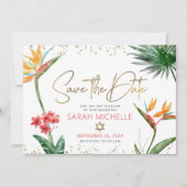 Roze Goud Tropische Vleermuis Mitswa Bloemenpalm M Save The Date (Voorkant)