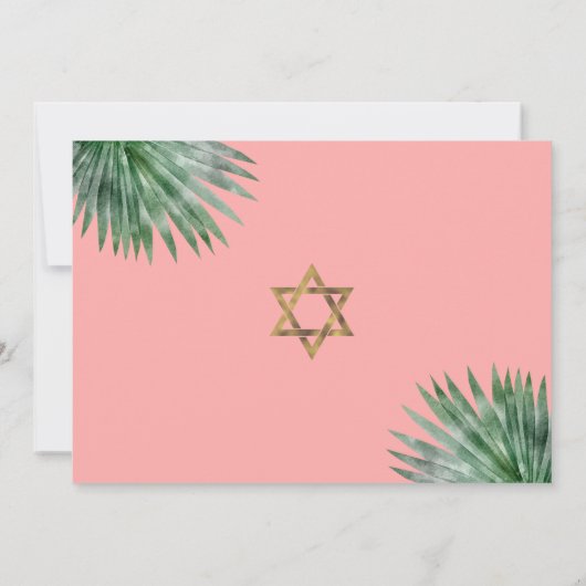 Roze Goud Tropische Vleermuis Mitswa Bloemenpalm M Save The Date (Achterkant)