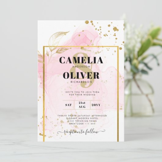 ROZE GOUD TROUW Alcohol Ink Abstract Kaart (Staand voorkant)