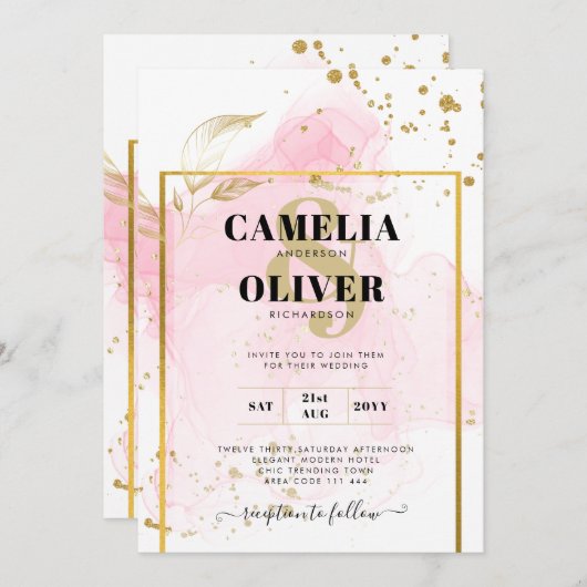 ROZE GOUD TROUW Alcohol Ink Abstract Kaart (Voorkant / Achterkant)