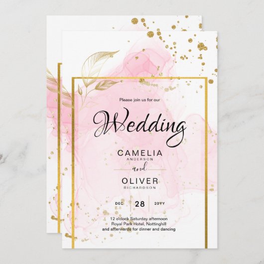 ROZE GOUD TROUW Alcohol Ink Abstract Kaart (Voorkant / Achterkant)