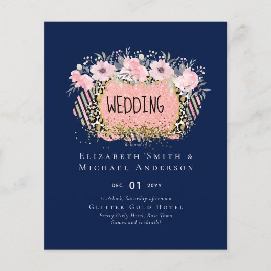 Roze goud TROUWEN Meisjesachtig Roze Bloem Glitter (Voorkant)