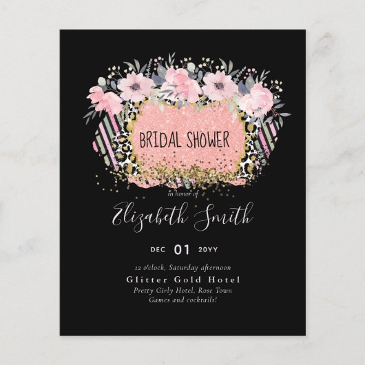 Roze goud TROUWEN Meisjesachtig Roze Bloem Glitter (Voorkant)