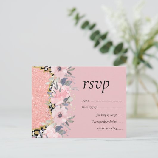 Roze goud TROUWEN Meisjesachtig Roze Bloem Glitter Uitnodiging Briefkaart (Staand voorkant)