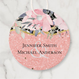 Roze goud TROUWEN Meisjesachtig Roze Bloemen Glitt Bedankjes Labels