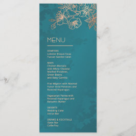 Roze Goud Turquoise Bloem Lijn Kunst Bruiloft Menu