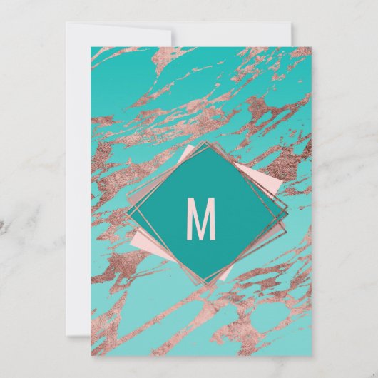 Roze Goud Turquoise Groen Marmer Diamant Bruidsmei Kaart (Achterkant)