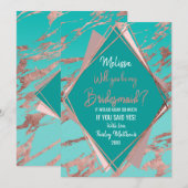 Roze Goud Turquoise Groen Marmer Diamanten Bruidsm Kaart (Voorkant / Achterkant)