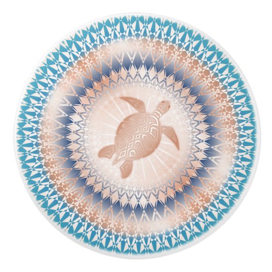 Roze Goud Turquoise Schildpad Mandala Nautilus Keramische Knop (Voorkant)