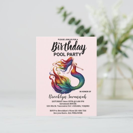 Roze Goud Turquoise Zeemeermin Staart Zwembad Fees Briefkaart (Staand voorkant)
