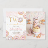 Roze Goud Twee Zoete Donuts 2e Verjaardag Foto Kaart (Voorkant)