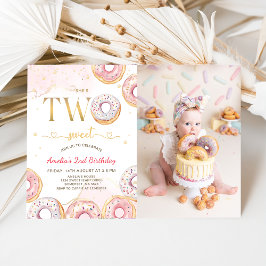 Roze Goud Twee Zoete Donuts 2e Verjaardag Foto Kaart