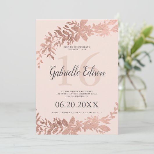 Roze goud typografie Bloemrijke roze zachte Sweet Kaart (Staand voorkant)