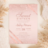 Roze goud typografie streep glitters blush Sweet 1 Kaart
