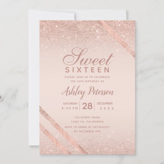 Roze goud typografie streep glitters blush Sweet 1 Kaart (Voorkant)