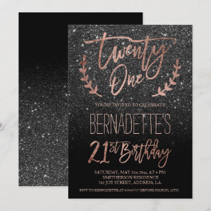 Roze goud typografie zwarte glitters 21e Verjaarda Kaart