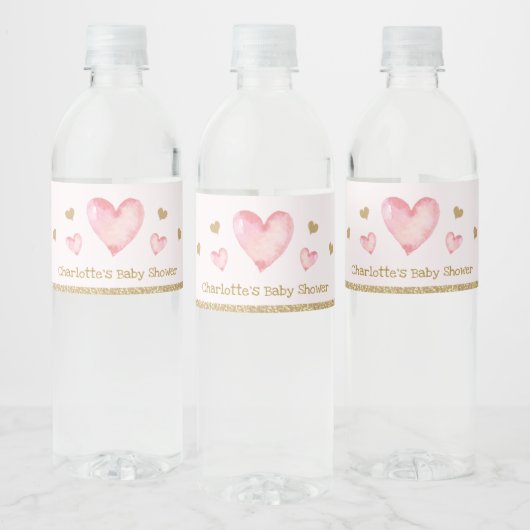 Roze Goud Valentijns Baby shower Verjaardagsfeest Waterfles Etiket (Flessen)