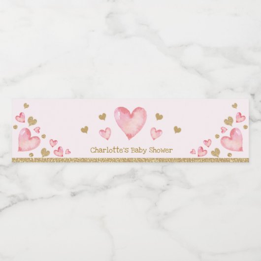 Roze Goud Valentijns Baby shower Verjaardagsfeest Waterfles Etiket (Enkel label)
