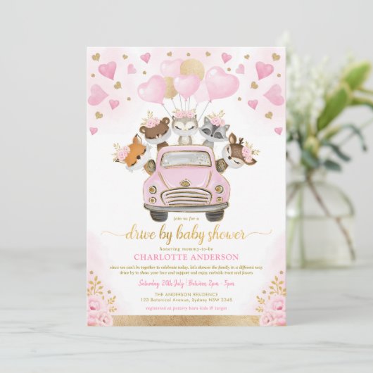 Roze Goud Valentijnse Woodland Drive door Baby sho Kaart (Staand voorkant)