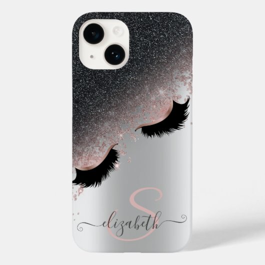 Roze Goud Valse Wimpers Zwart Glitters Zilver  Case-Mate iPhone Case (Achterkant)