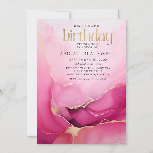 Roze Goud Verjaardag Kaart (Voorkant)