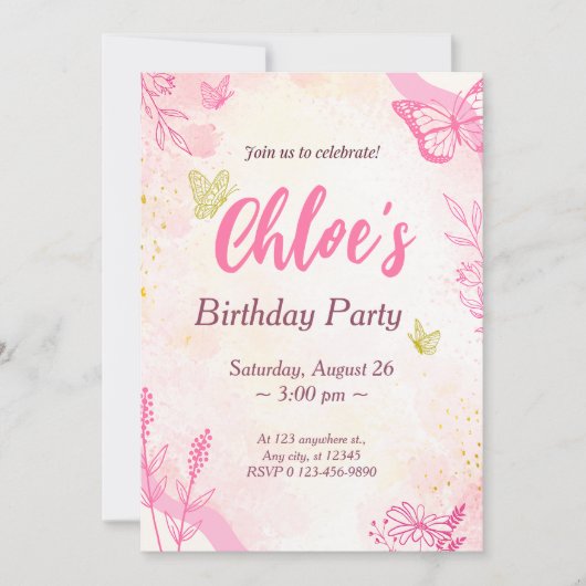 Roze Goud Verjaardag Kaart (Voorkant)