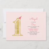 Roze & Goud |  Verjaardagsfeestje voor een Cute Mo Kaart (Voorkant)